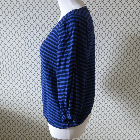 SPLENDID Elastic Waist Stripe 3/4 Sleeve Hi Lo Top Blouse - Size Petite Small - Picture 3 of 7